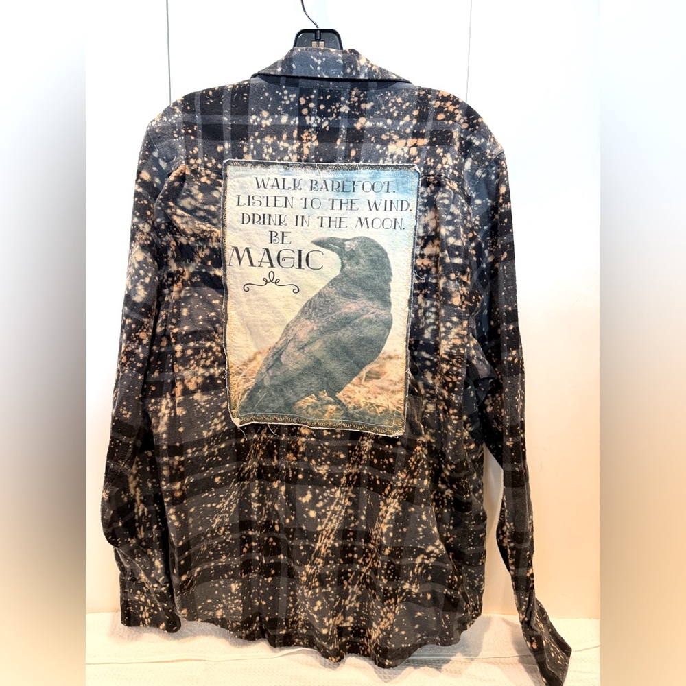 Be Magic Black Bleach-Effect Flannel Button-Up Shirt